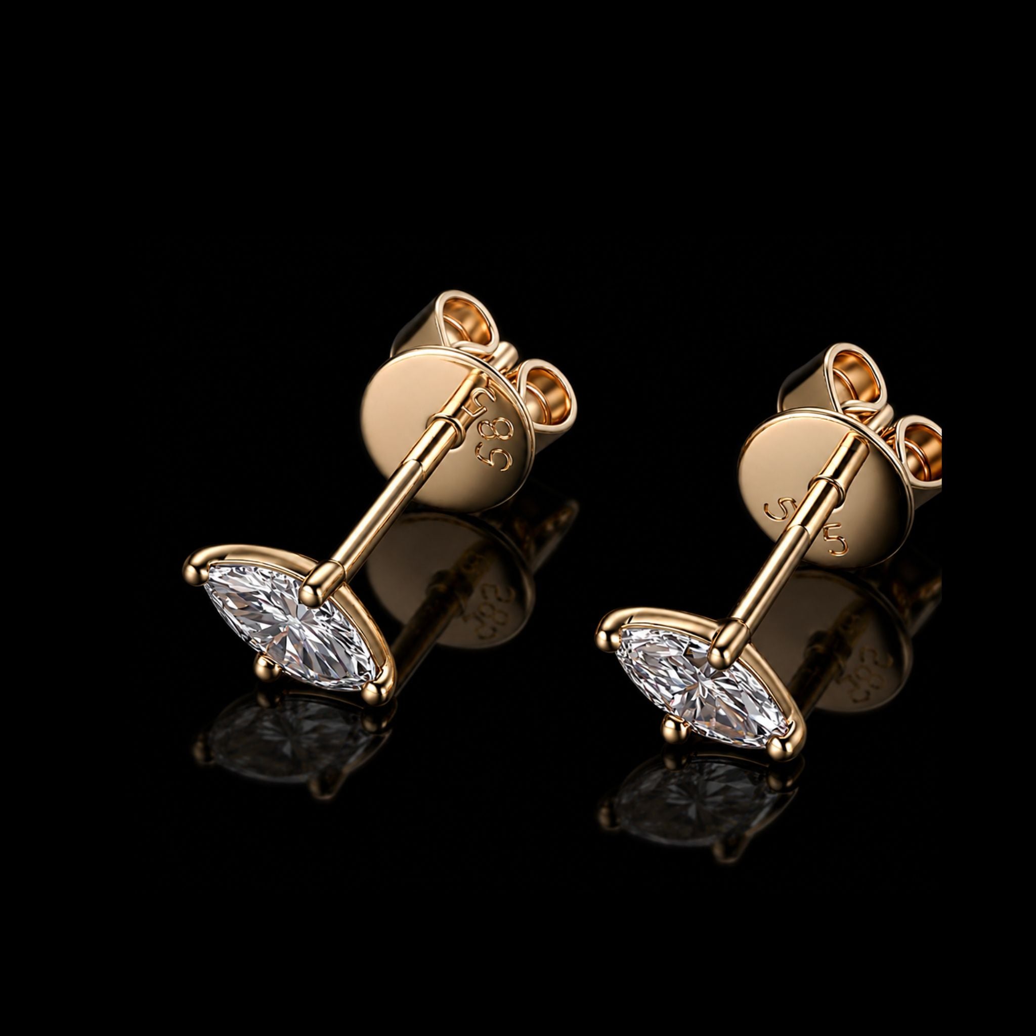 ÉCLATINE 14K Solid Gold | IGI Certified Lab Diamond | Marquise Cut | Stud Earrings
