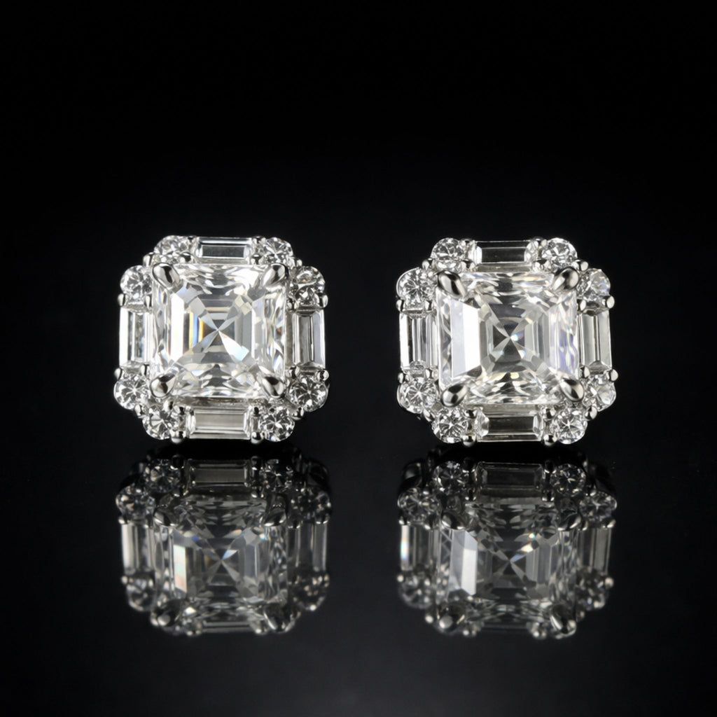 Asscher Cut 5CT Ring, 2 CT Earrings