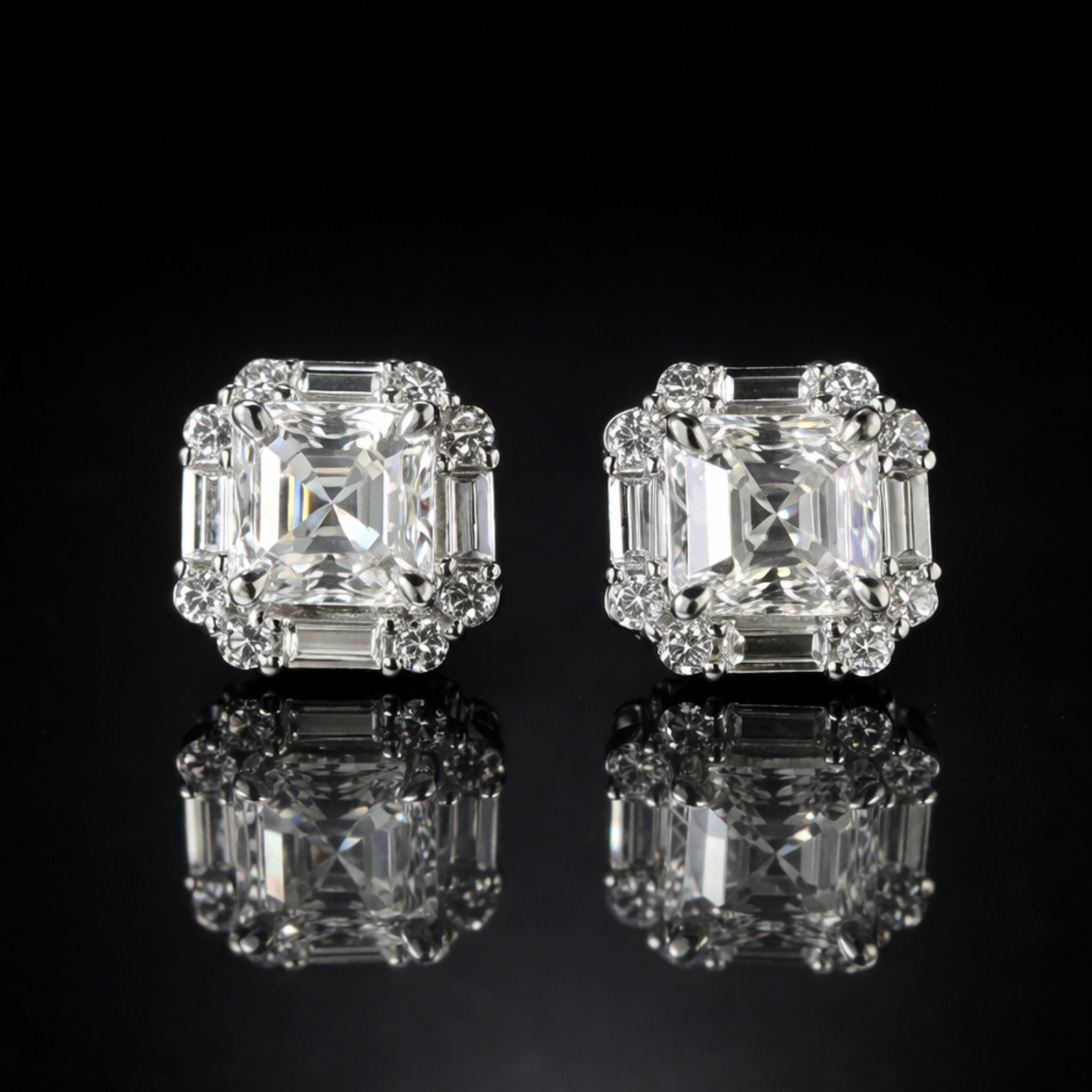 Asscher Cut 5CT Ring, 2 CT Earrings