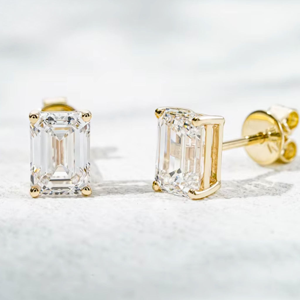 ÉCLATINE 10K Solid Gold | IGI Certified Lab Diamond | Emerald Cut| Stud Earrings