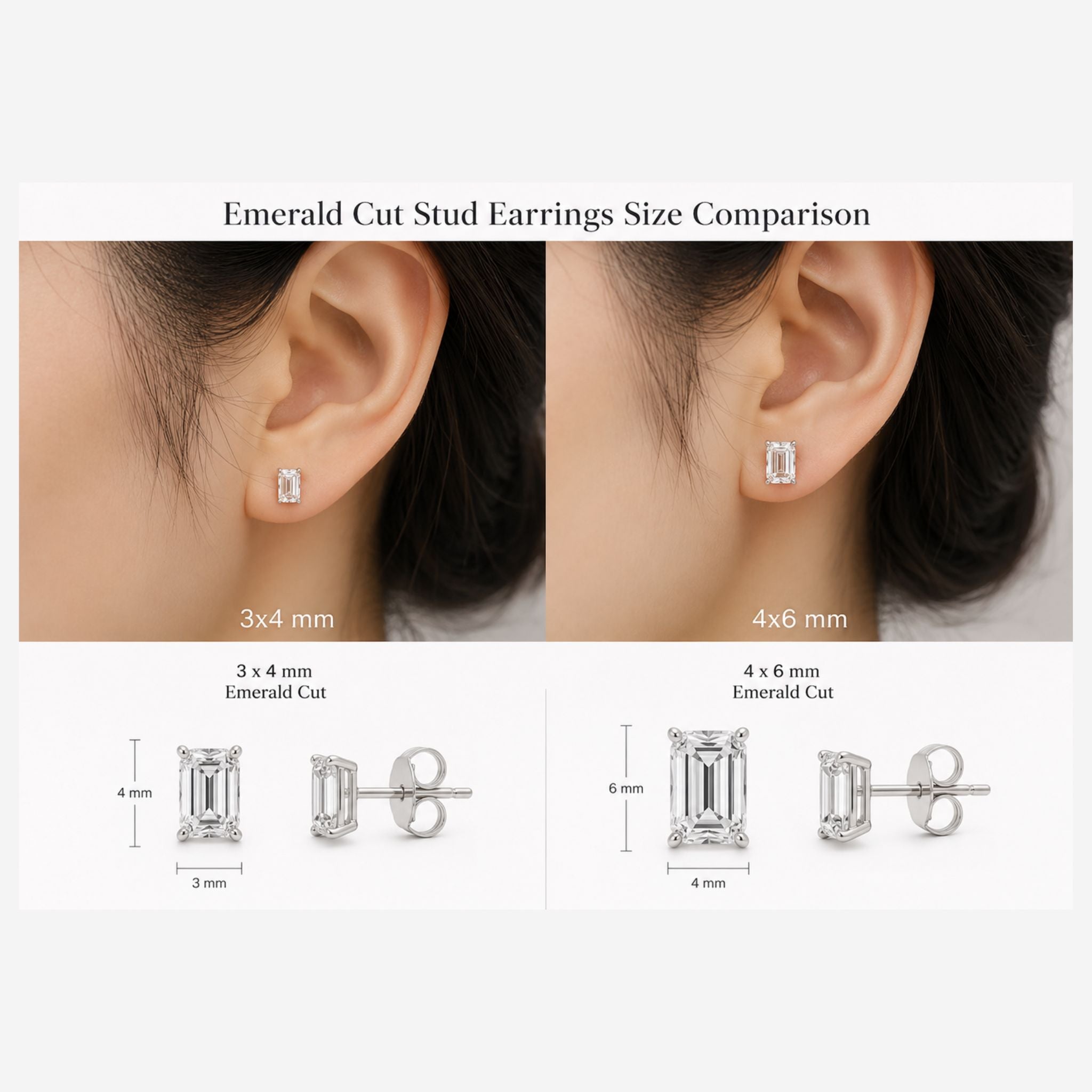 ÉCLATINE 10K Solid Gold | IGI Certified Lab Diamond | Emerald Cut| Stud Earrings