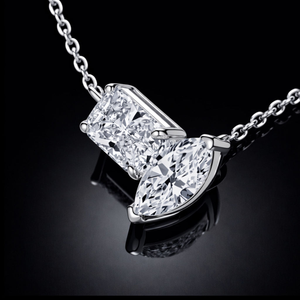 ÉCLATINE Dual Stone Moissanite Necklace – 3 CT Total