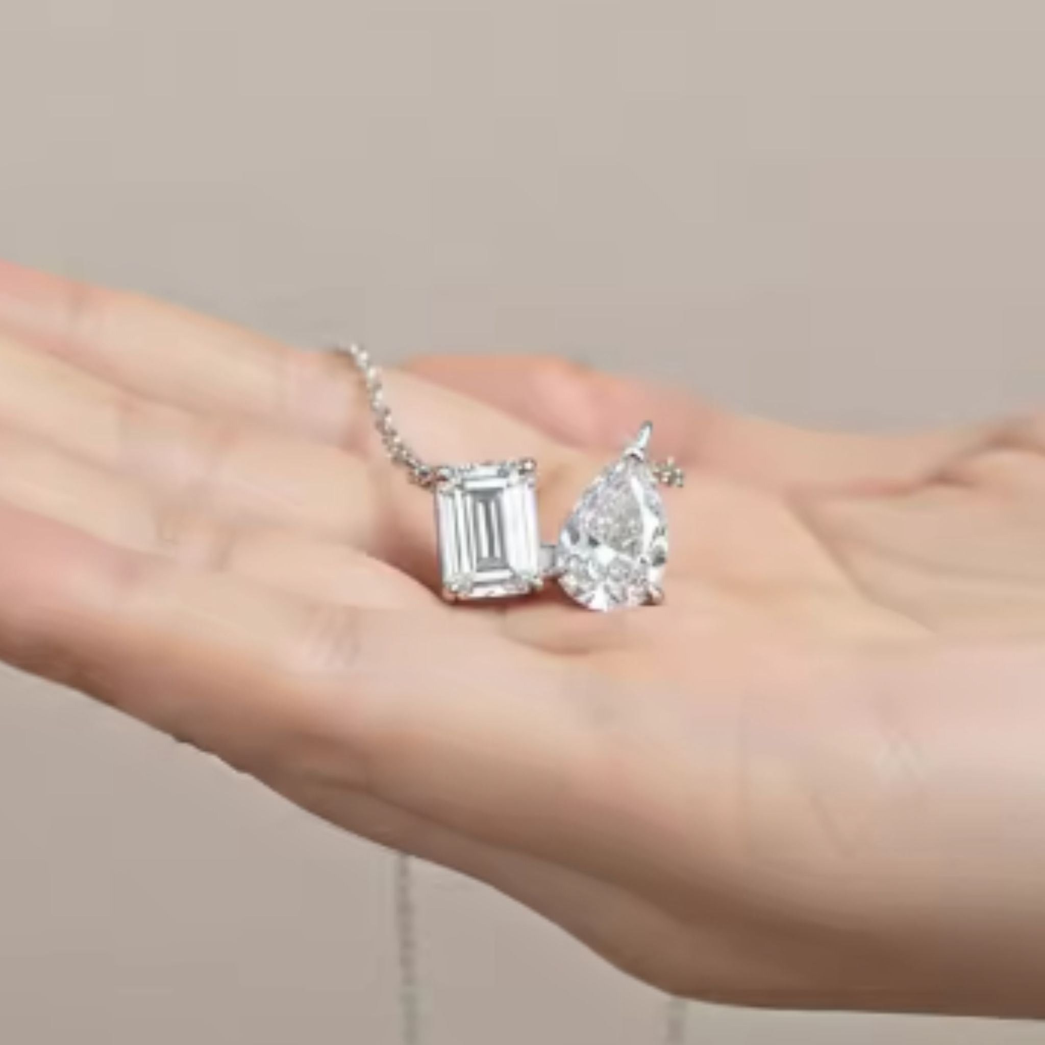 ÉCLATINE Toi et Moi Moissanite Necklace – 2 CT Total | Emerald & Pear Cut