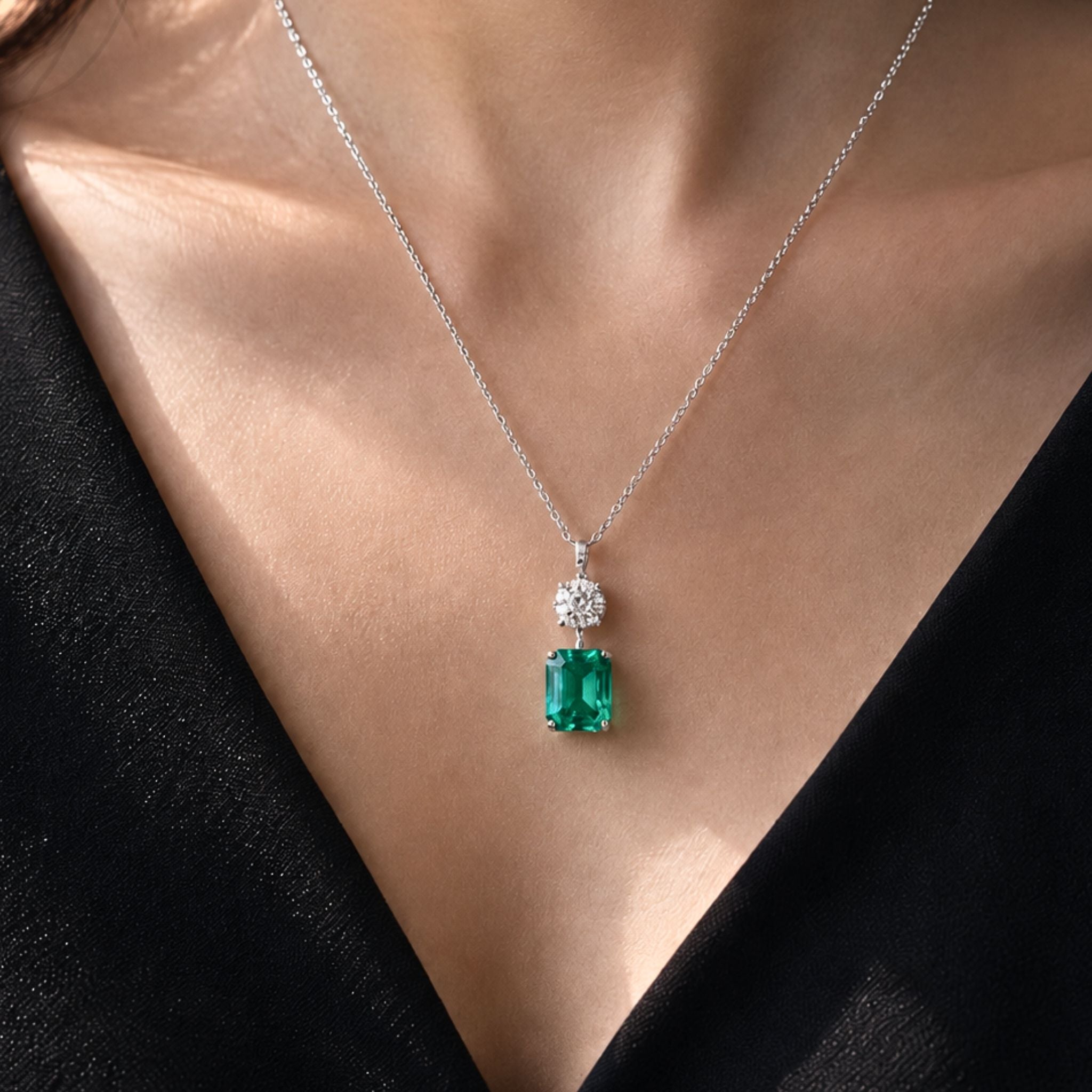 Green & White Moissanite Combo Necklace